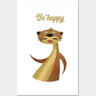 Illustration nursery with otter and typography - Be happy otter Posters and Art